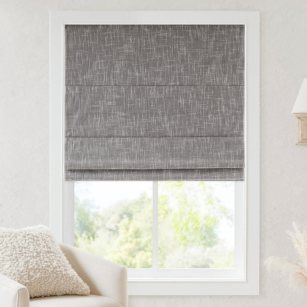 Madison Park Roman Shade, Blackout Blinds Thermal Insulated, 35x64 Linen
