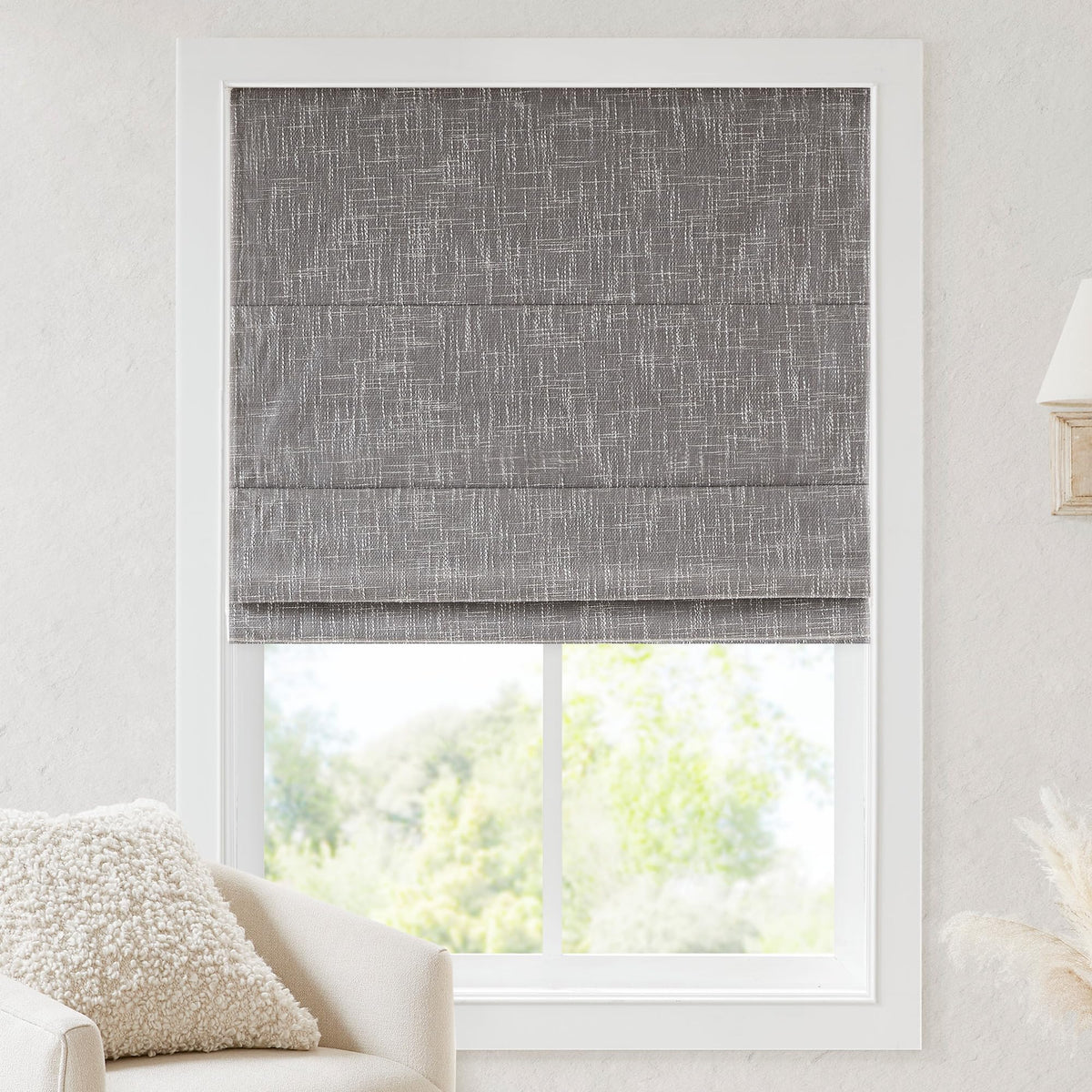 Madison Park Roman Shade, Blackout Blinds Thermal Insulated, 35x64 Linen