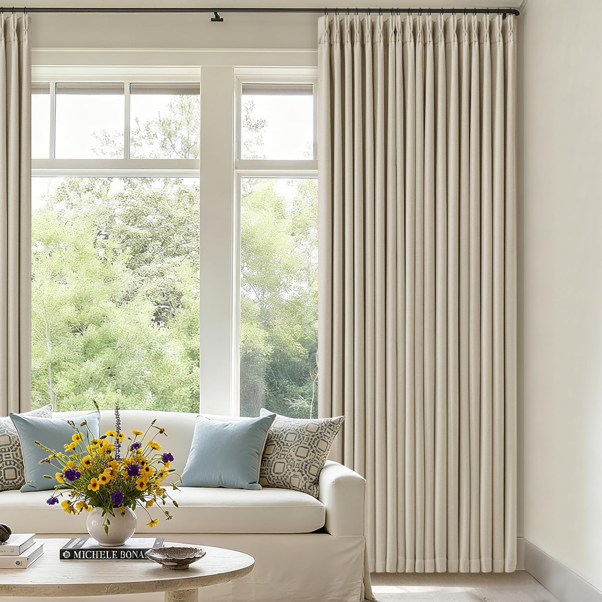 102 Inch Pinch Pleated Blackout Curtains for Bedroom 2 Panels Natural