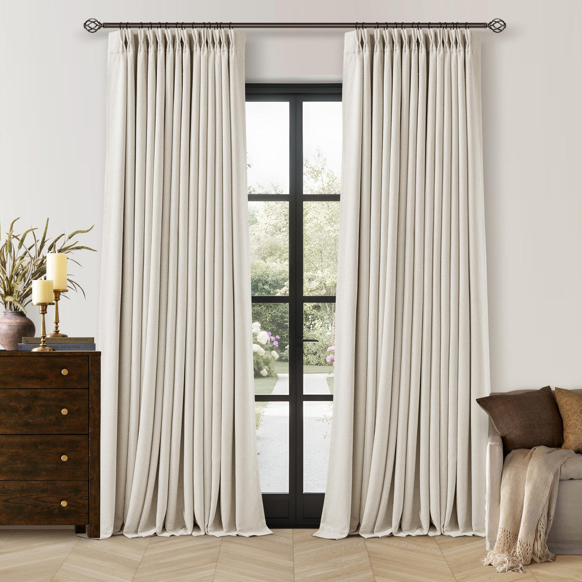102 Inch Pinch Pleated Blackout Curtains for Bedroom 2 Panels Natural