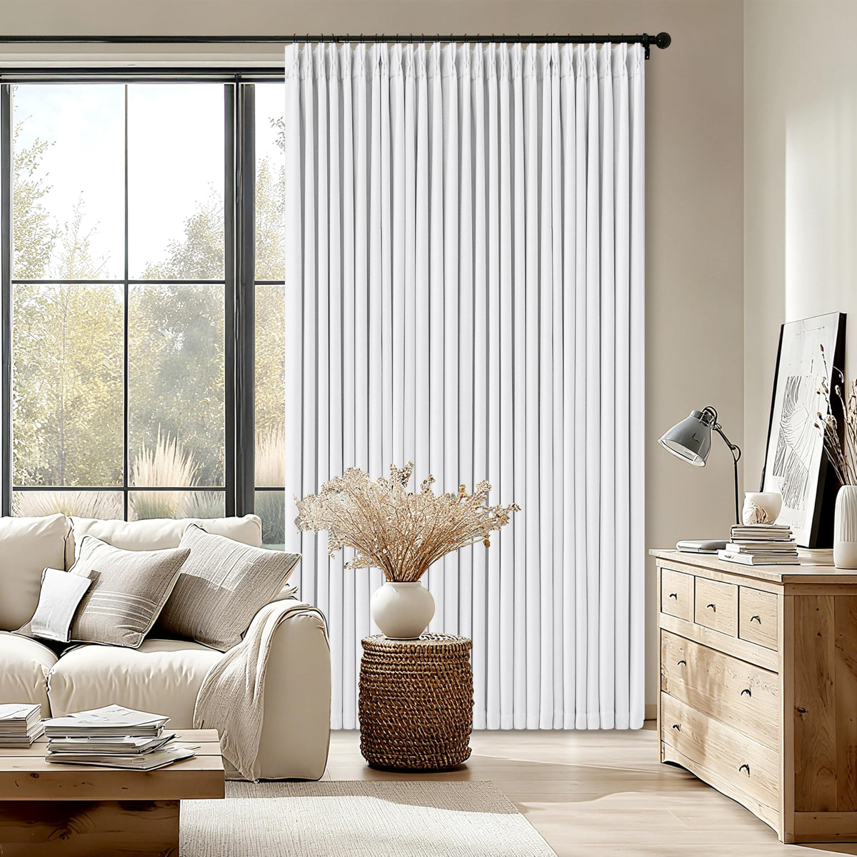 102 Inch Pinch Pleated Blackout Curtains for Bedroom 2 Panels Natural
