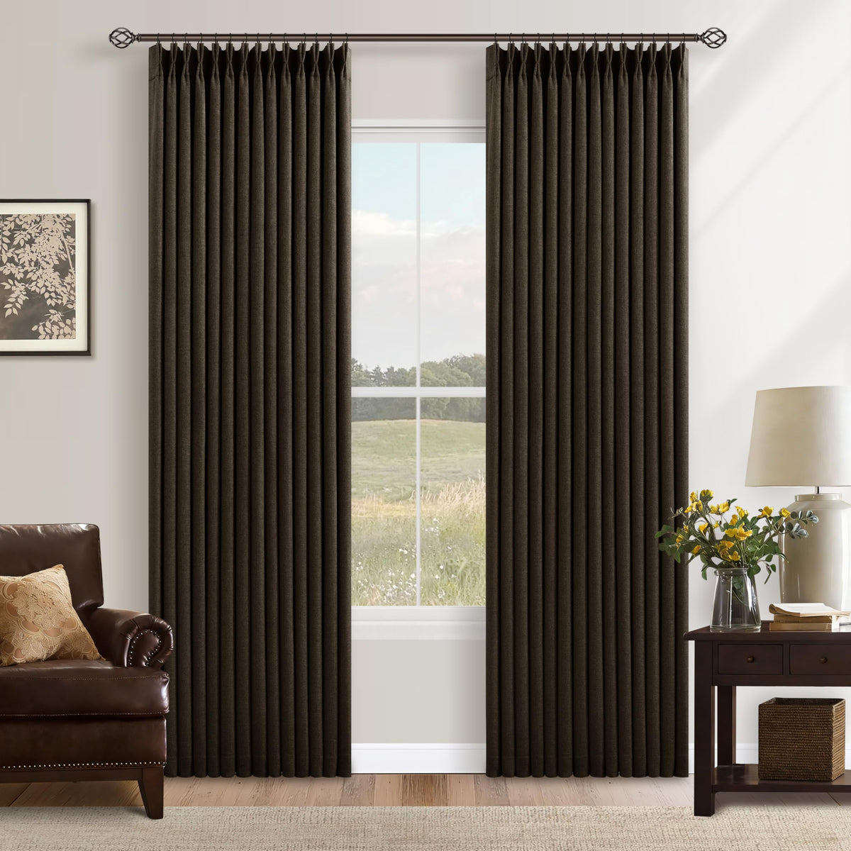 102 Inch Pinch Pleated Blackout Curtains for Bedroom 2 Panels Natural
