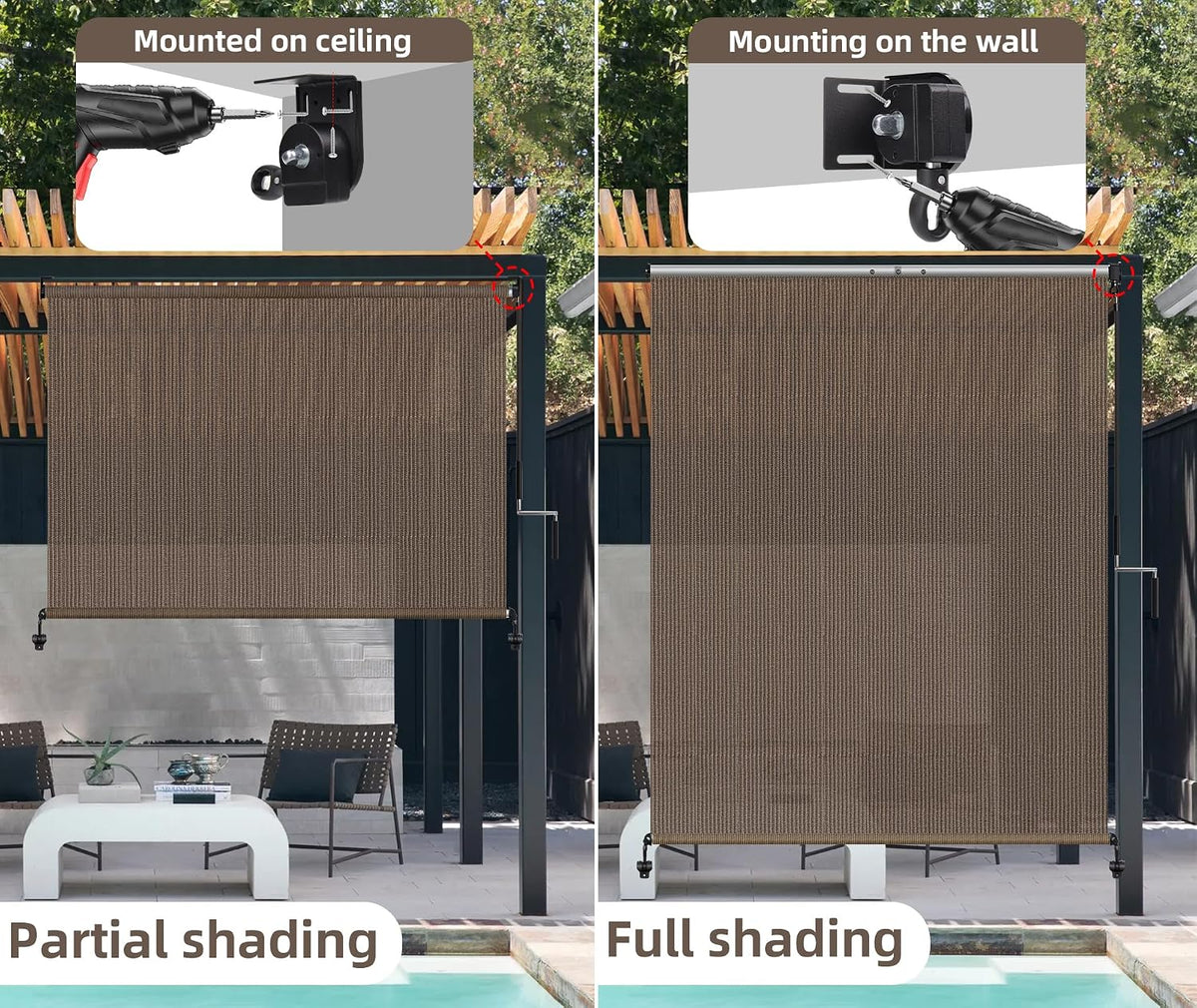 Outdoor Roller Shades,Exterior Cordless Patio Shade Roll Up Blind for Porch