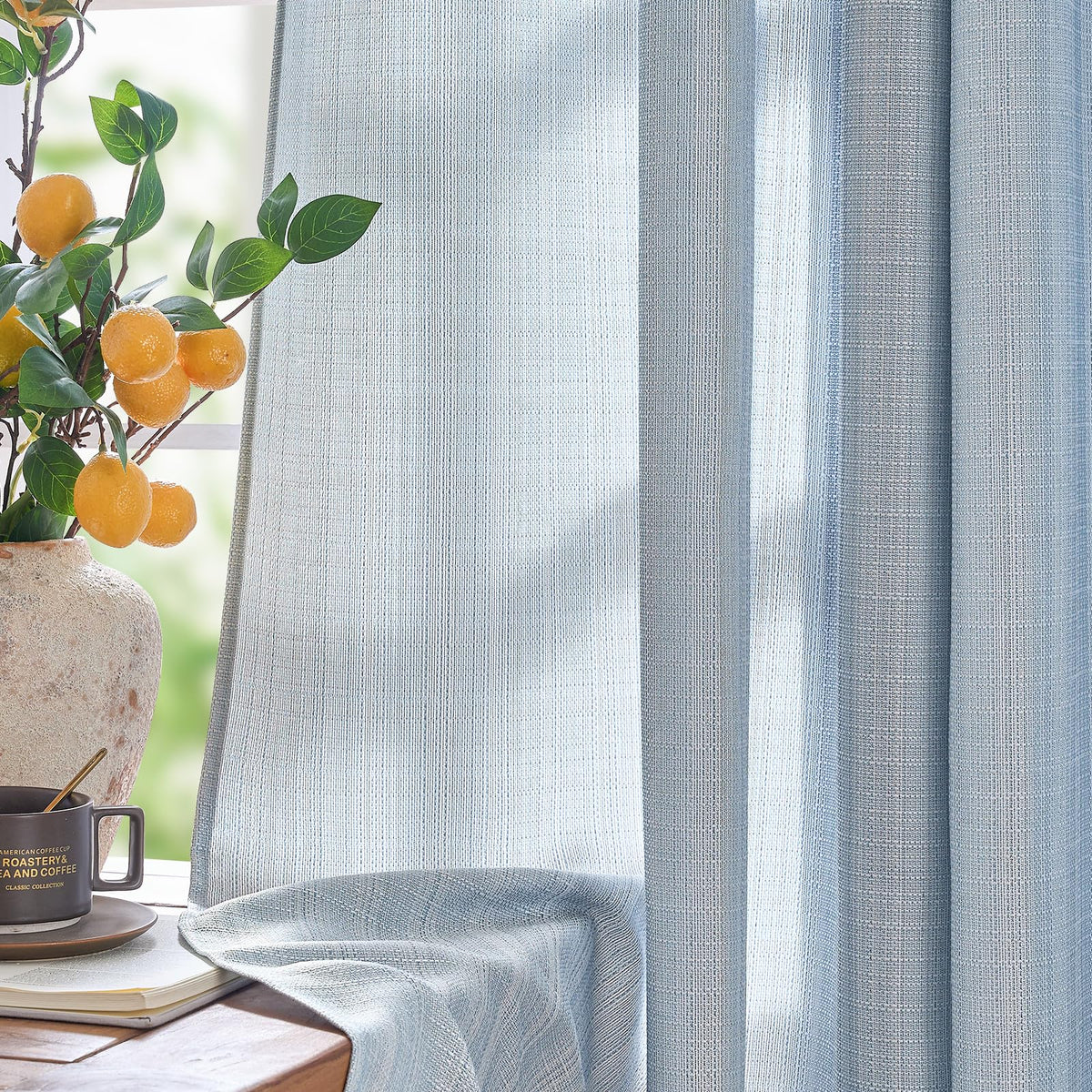jinchan Grey Linen Textured Curtains 96 Inch Long 2 Panels for Living Room Grommet Top Light Filtering Window Drapes for Bedroom Heathered Gray