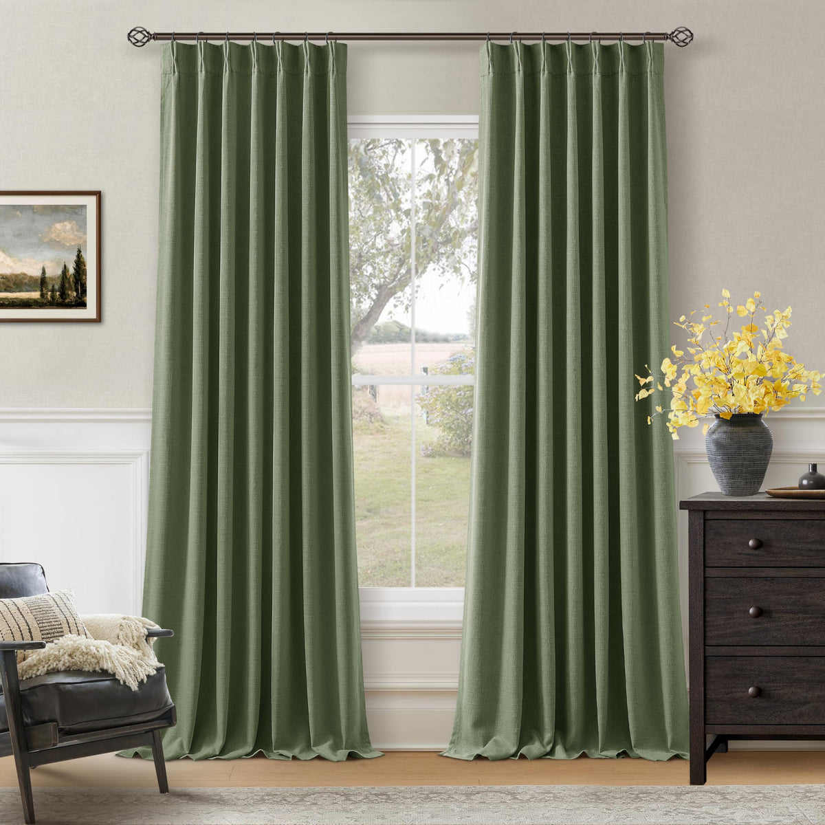 102 Inch Pinch Pleated Blackout Curtains for Bedroom 2 Panels Natural