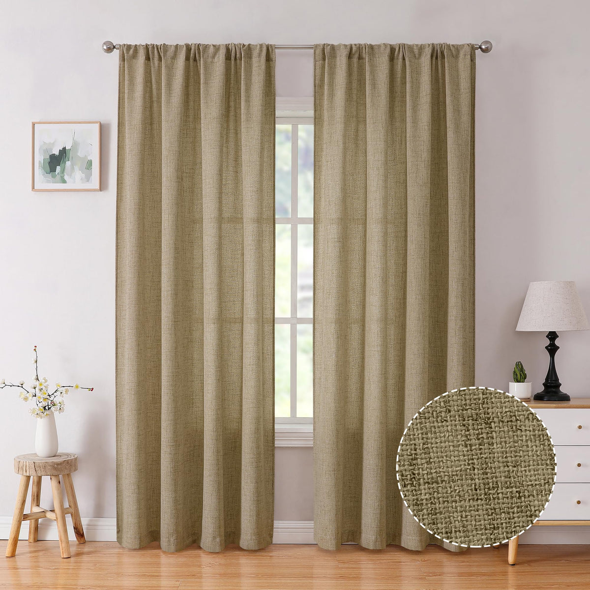 Tollpiz Linen Tier Curtains Rod Pocket Semi Sheer Short Kitchen Curtain Half Burlap Light Filtering Thick Linen Drape for Bathroom, 30 x 30 inches Long, Natural, Set of 2 Panels