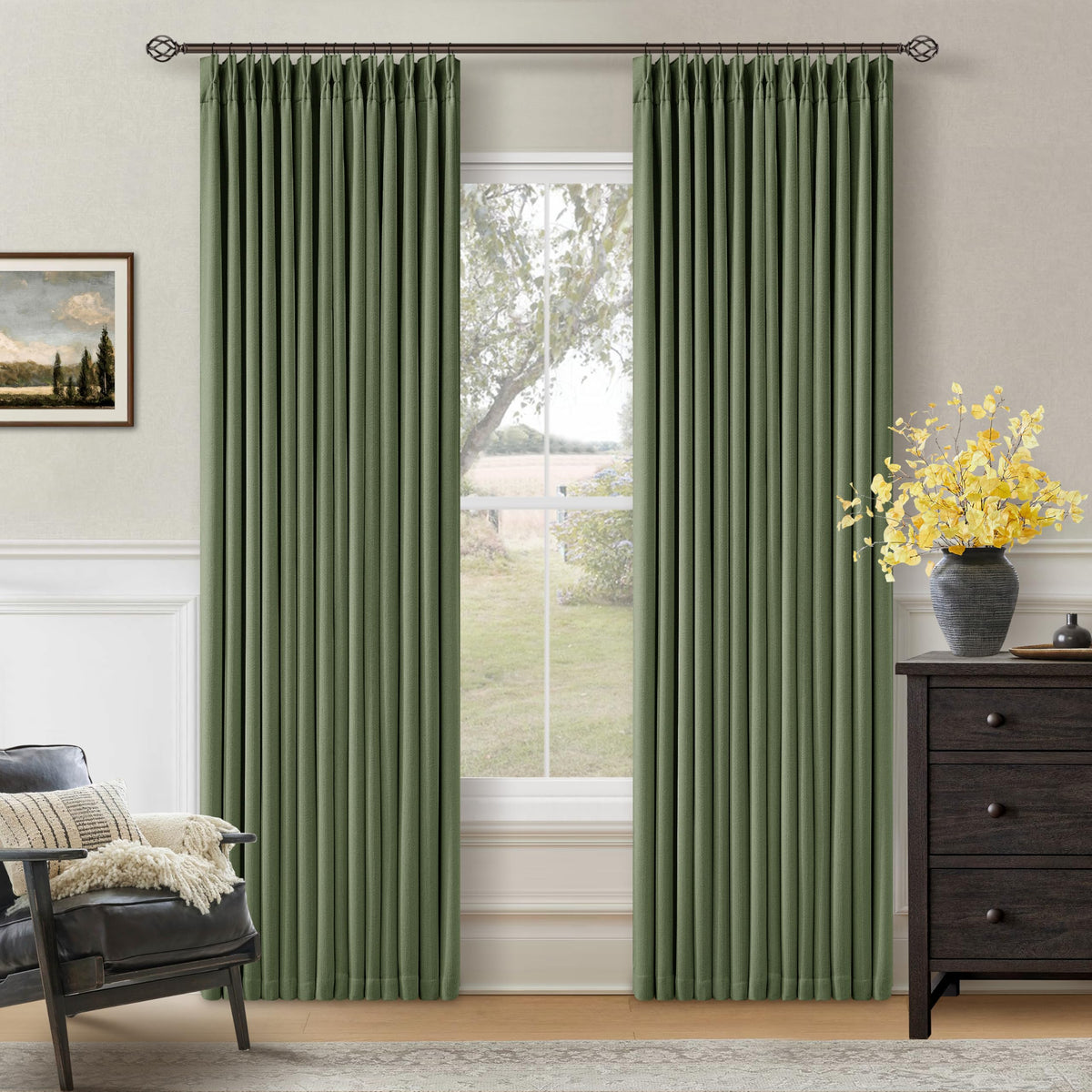 102 Inch Pinch Pleated Blackout Curtains for Bedroom 2 Panels Natural