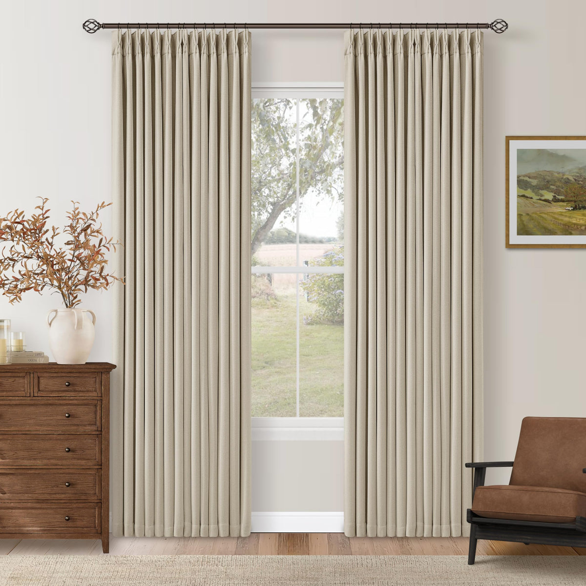 102 Inch Pinch Pleated Blackout Curtains for Bedroom 2 Panels Natural