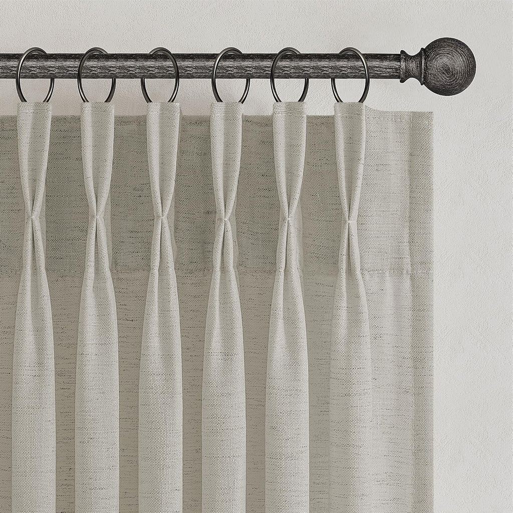 Topfinel Oatmeal Beige Pinch Pleated Curtains 84 Inches Long for Living Room 2 Panels Sets,Stone Washed Linen Earth Tone Decor Back Tab Boho Neutral Greige Earthy Sheer Curtain for Bedroom