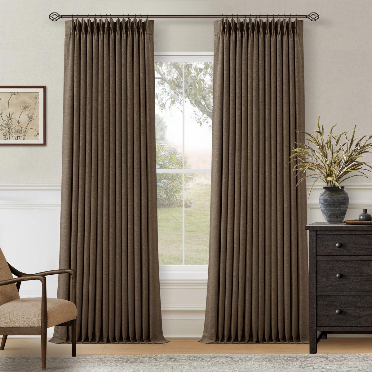 102 Inch Pinch Pleated Blackout Curtains for Bedroom 2 Panels Natural