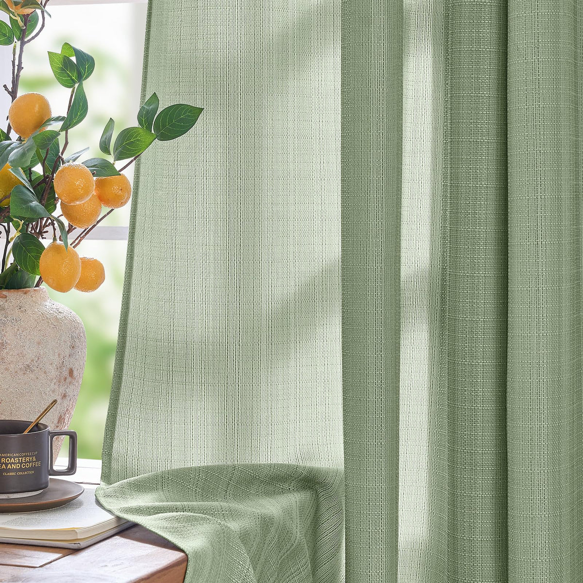 jinchan Grey Linen Textured Curtains 96 Inch Long 2 Panels for Living Room Grommet Top Light Filtering Window Drapes for Bedroom Heathered Gray
