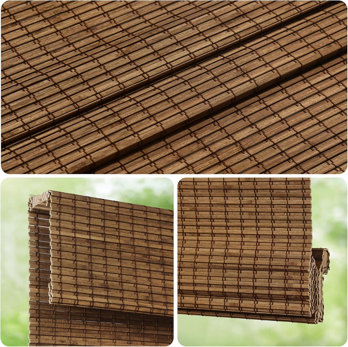 LazBlinds Cordless Bamboo Roman Shades, 34x64, Highfield Teak
