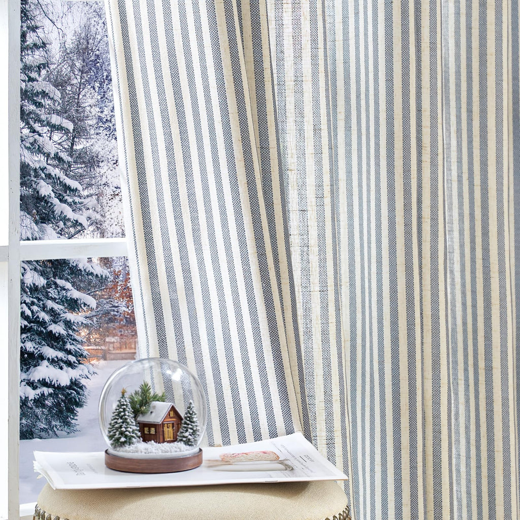 jinchan Linen Curtains 84 Inch Taupe Stripe on Linen Grommet 2 Panels