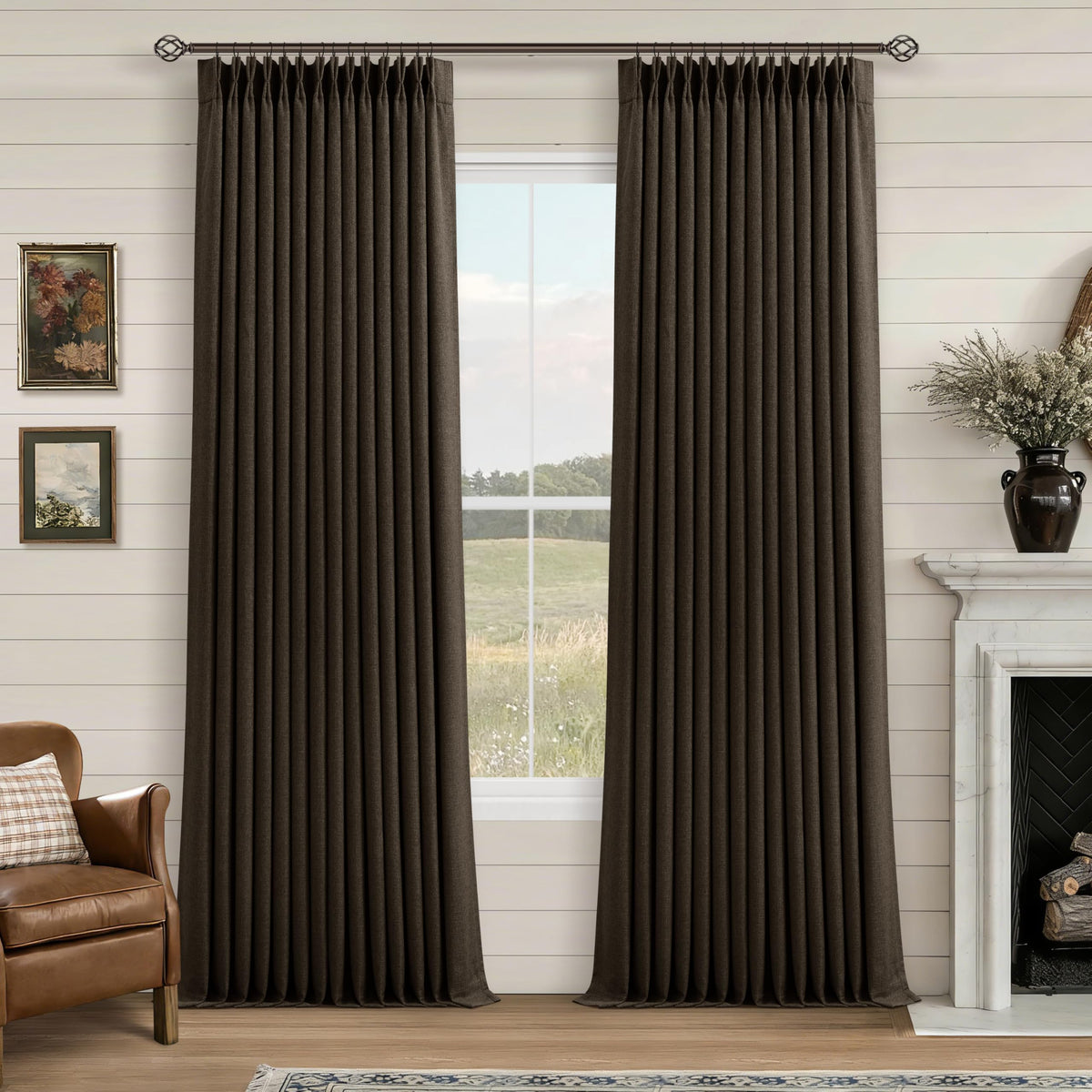 102 Inch Pinch Pleated Blackout Curtains for Bedroom 2 Panels Natural