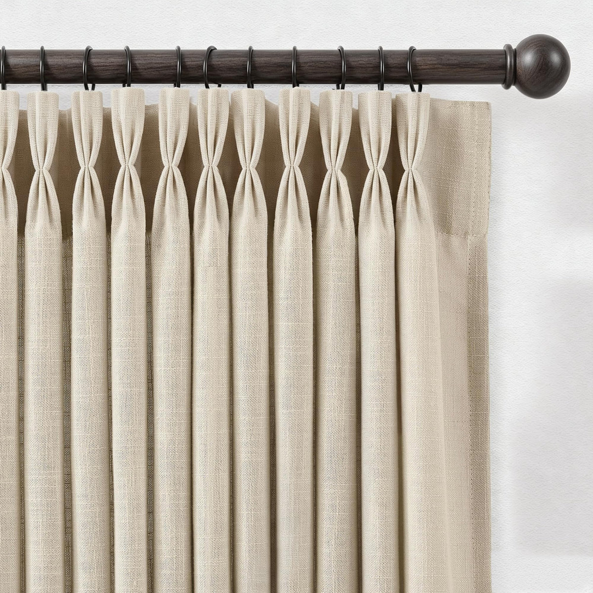Beige Pinch Pleated Linen Curtains 108 inch Length 2 Panels for Living Room Light Filtering Triple Pleat Curtain Memory Trained FarmhouseNeutral Earthy Thick Flax Linen Drapes 108 inch Long Apricot