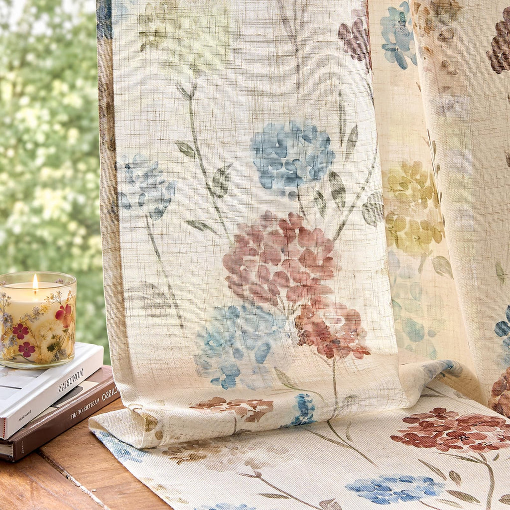 jinchan Beige Floral Linen Curtains 84 Inch Farmhouse Back Tab 2 Panels