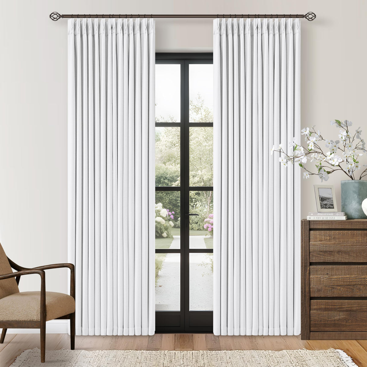 102 Inch Pinch Pleated Blackout Curtains for Bedroom 2 Panels Natural