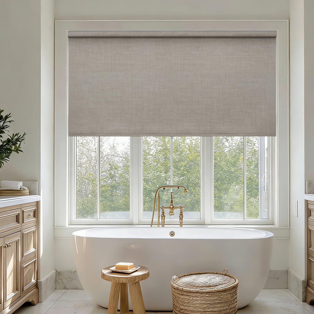 Extra Wide Beige Roller Shades 100% Blackout Blinds for Large Window Bedroom Living Room Dining Free-Stop Cordless Thermal Insulated Black Out Shades with Valance, Room Darkening Blinds Oatmeal,72x72