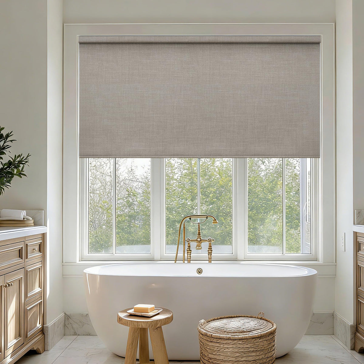 Extra Wide Beige Roller Shades 100% Blackout Blinds for Large Window Bedroom Living Room Dining Free-Stop Cordless Thermal Insulated Black Out Shades with Valance, Room Darkening Blinds Oatmeal,72x72
