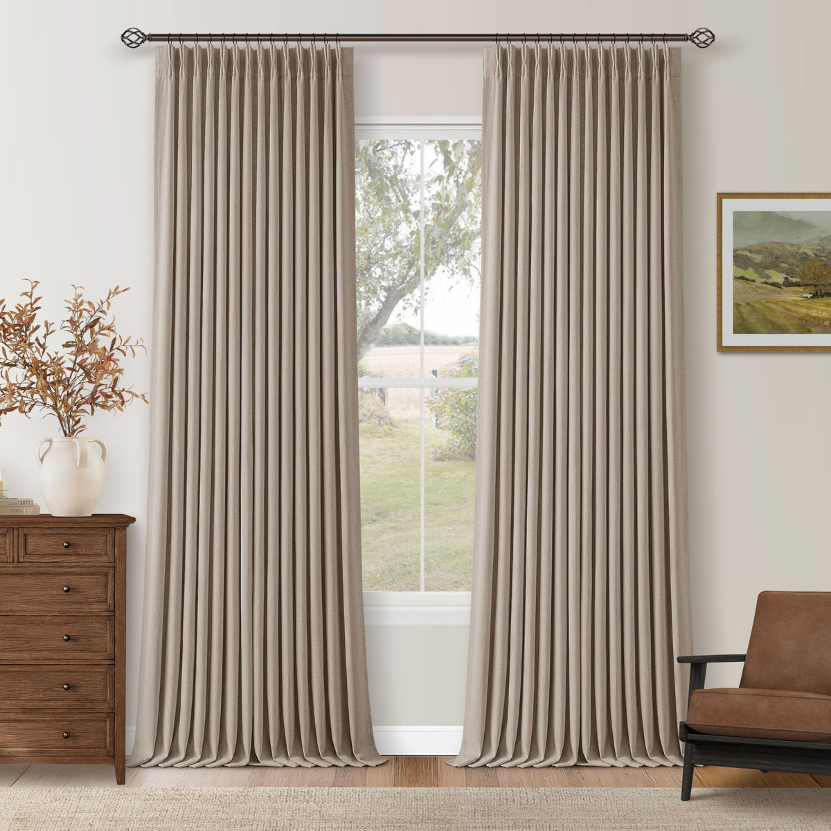 102 Inch Pinch Pleated Blackout Curtains for Bedroom 2 Panels Natural