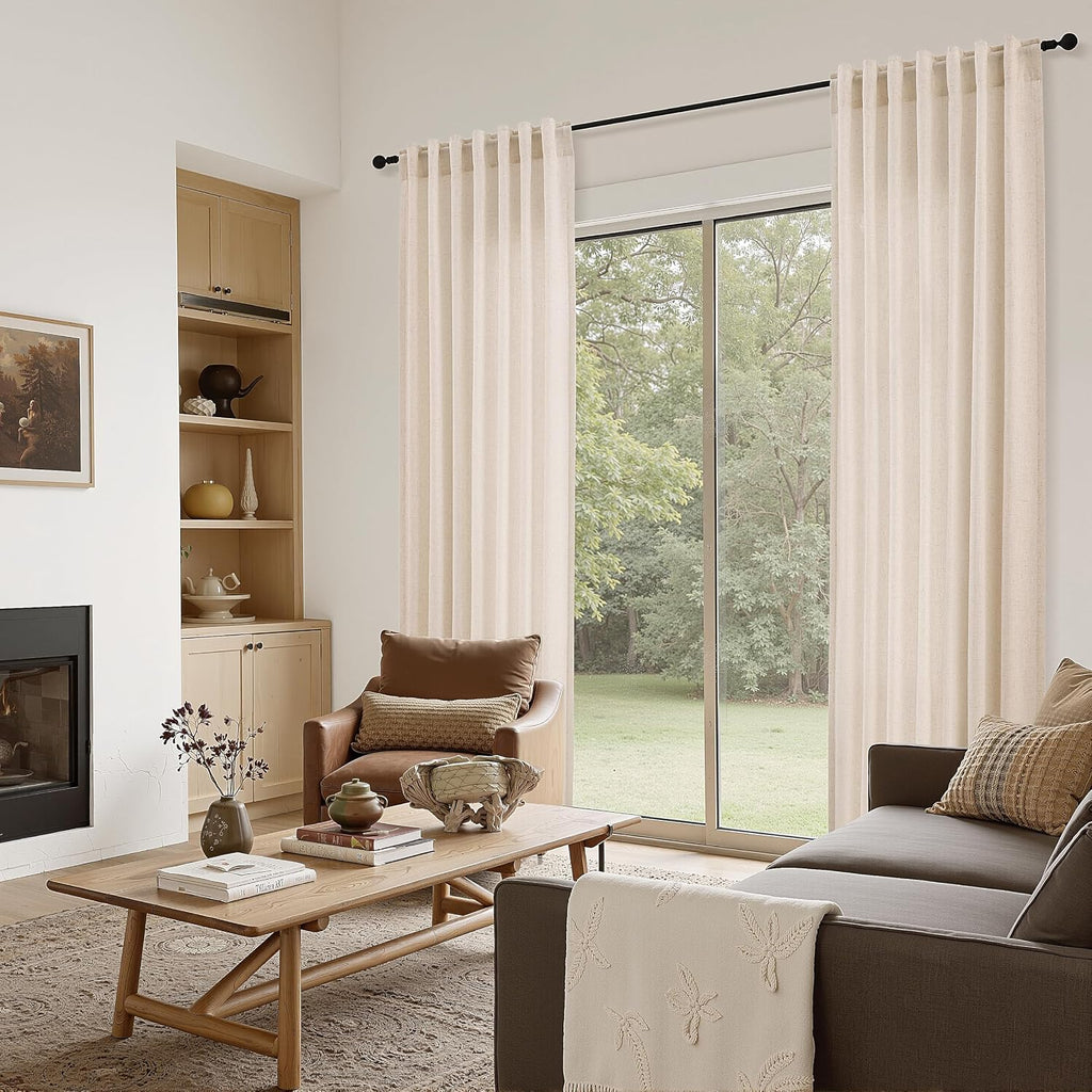 Naturoom Extra Long Linen Curtains 108 Inch 9ft for Living Room Cream Beige