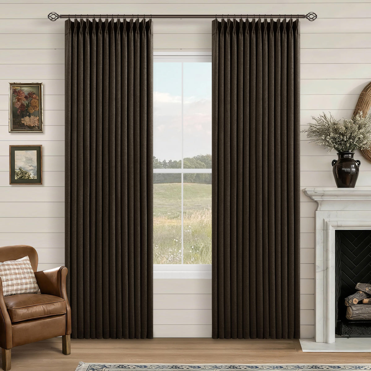 102 Inch Pinch Pleated Blackout Curtains for Bedroom 2 Panels Natural