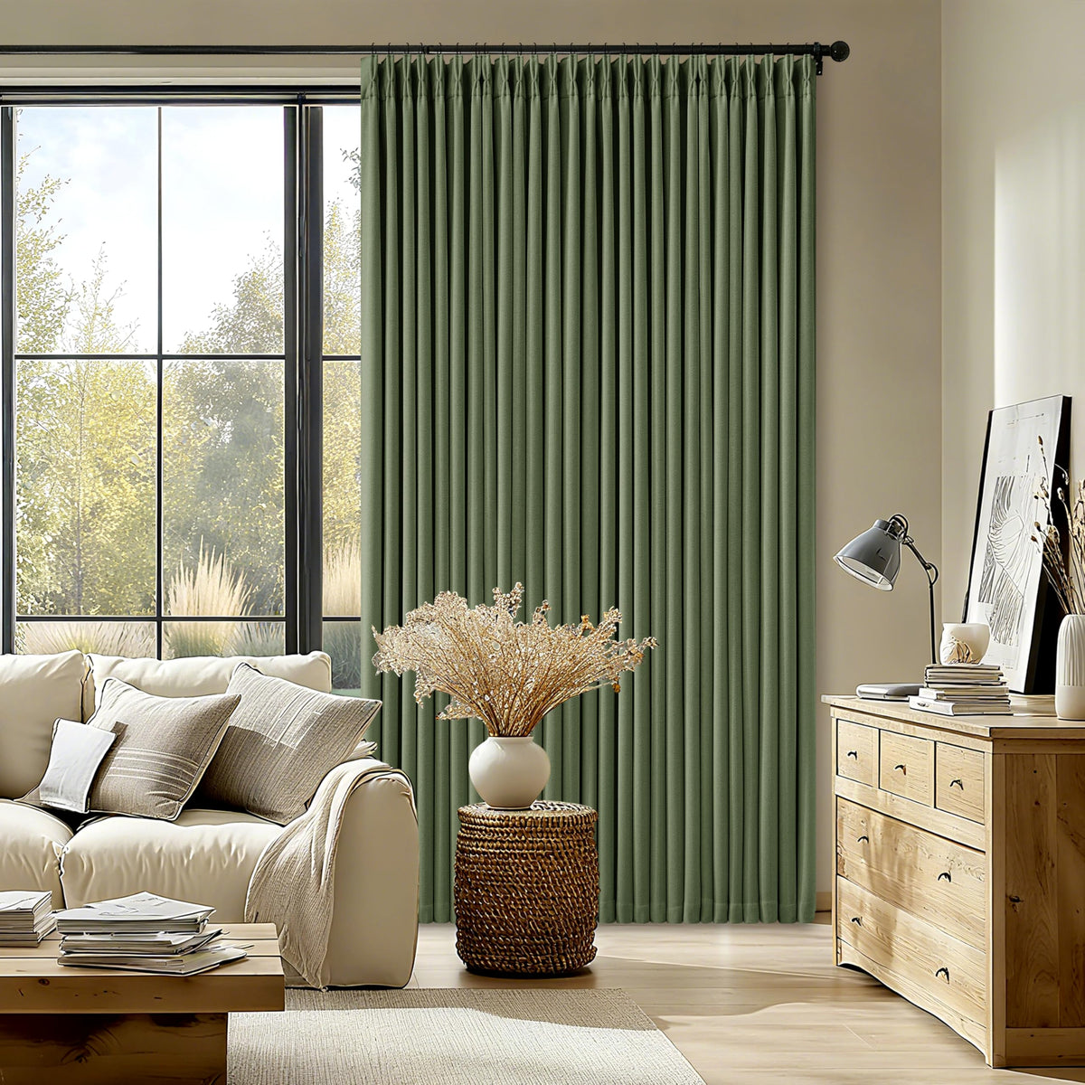 102 Inch Pinch Pleated Blackout Curtains for Bedroom 2 Panels Natural