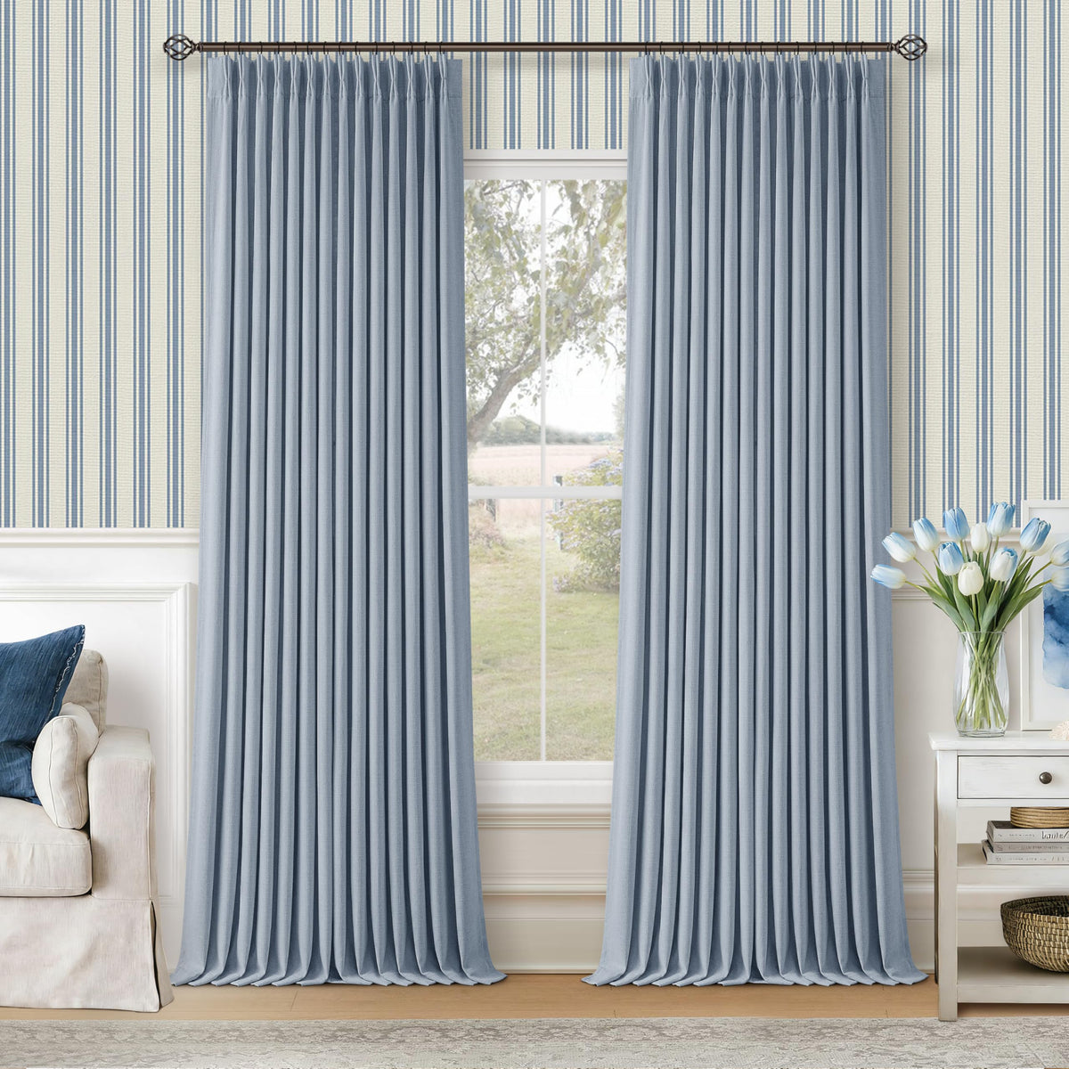102 Inch Pinch Pleated Blackout Curtains for Bedroom 2 Panels Natural