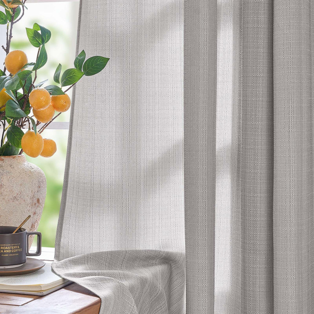 jinchan Grey Linen Textured Curtains 96 Inch Long 2 Panels for Living Room Grommet Top Light Filtering Window Drapes for Bedroom Heathered Gray
