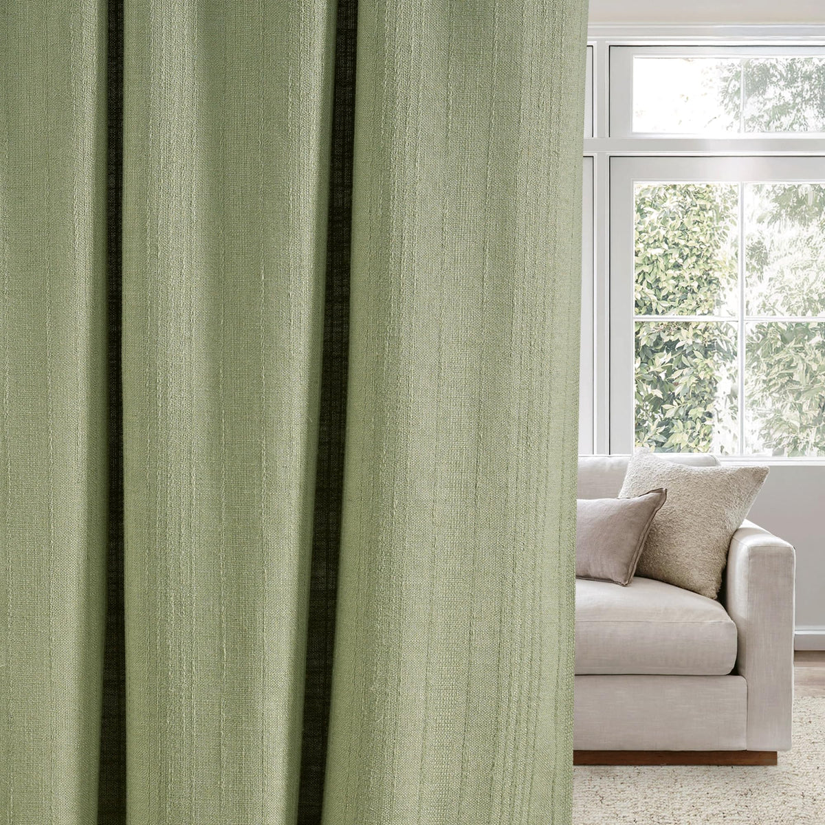 NICETOWN Flax Sheer Linen Curtains for Living Room 95 inch Long 2 Panels, Rod Pocket & Back Tab Semi Sheer Drapes Privacy Added with Light Filtering for Bedroom/Living Room, Natural, W55 x L95