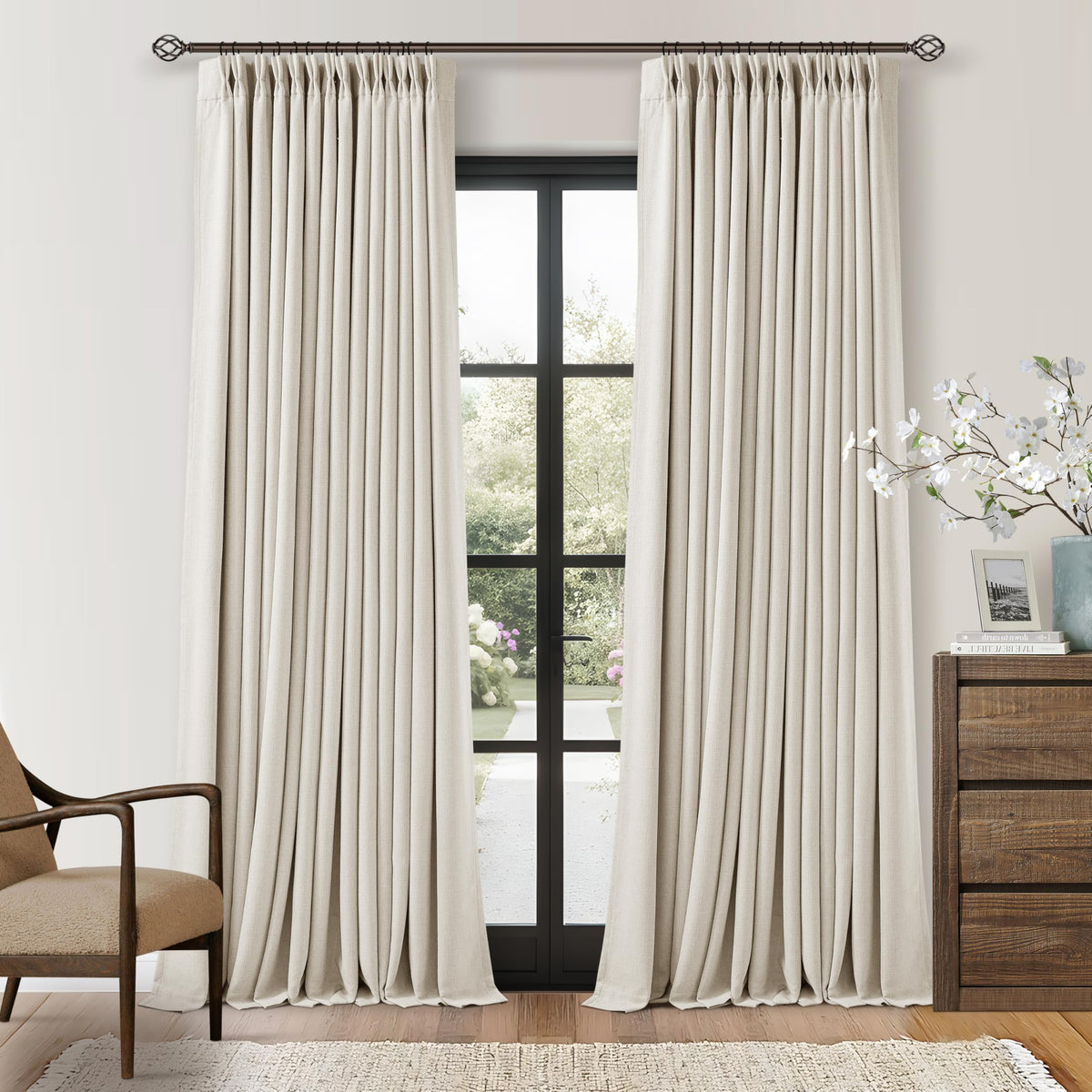 102 Inch Pinch Pleated Blackout Curtains for Bedroom 2 Panels Natural