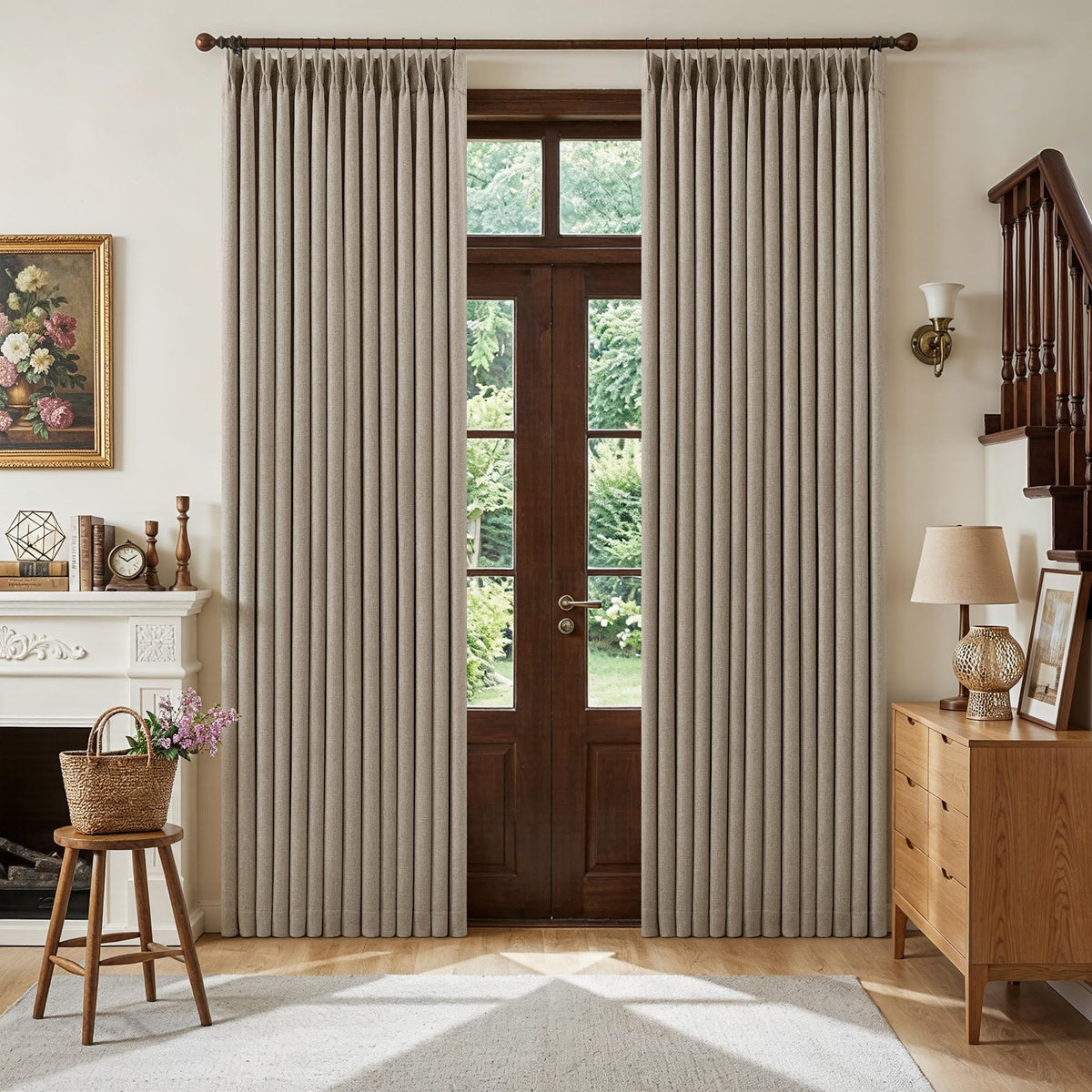 102 Inch Pinch Pleated Blackout Curtains for Bedroom 2 Panels Natural