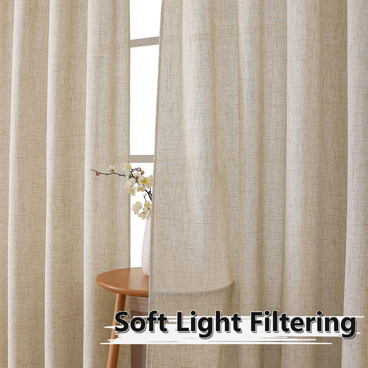 Tollpiz Linen Tier Curtains Rod Pocket Semi Sheer Short Kitchen Curtain Half Burlap Light Filtering Thick Linen Drape for Bathroom, 30 x 30 inches Long, Natural, Set of 2 Panels