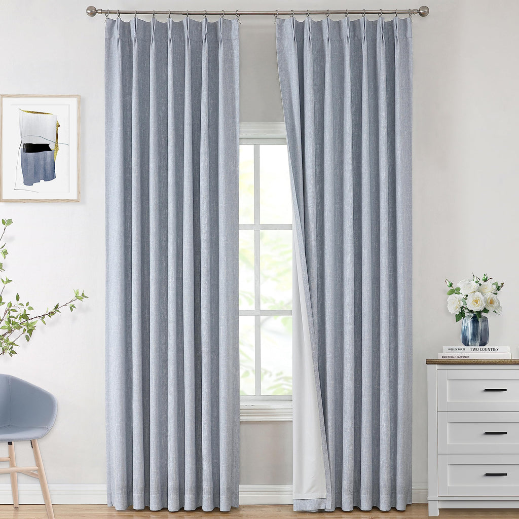 Vision Home Natural Pinch Pleated Full Blackout Curtains Linen Blended Room Darkening Window Curtains 95 inch for Living Room Bedroom Thermal Insulated Pinch Pleat Drapes with Hooks 2 Panel 40"Wx95"L