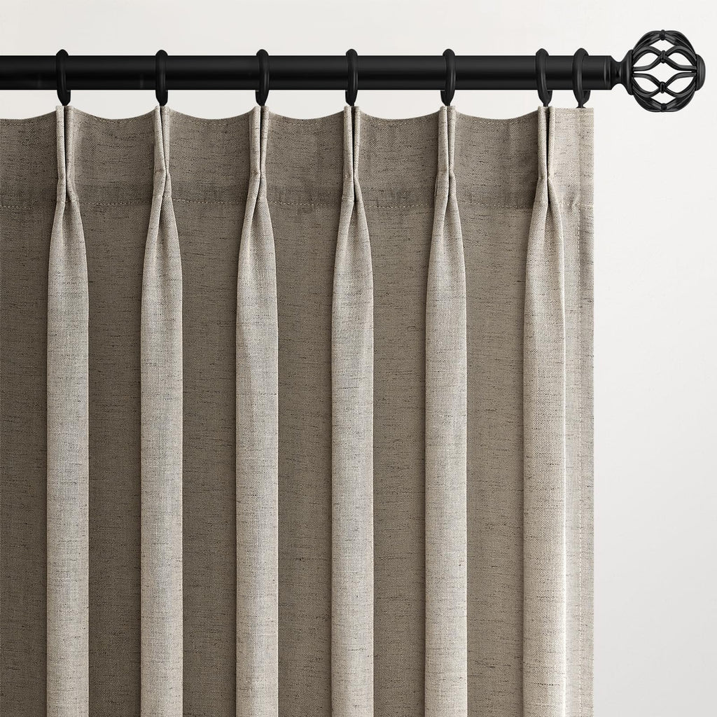 Topfinel Oatmeal Beige Pinch Pleated Curtains 84 Inches Long for Living Room 2 Panels Sets,Stone Washed Linen Earth Tone Decor Back Tab Boho Neutral Greige Earthy Sheer Curtain for Bedroom