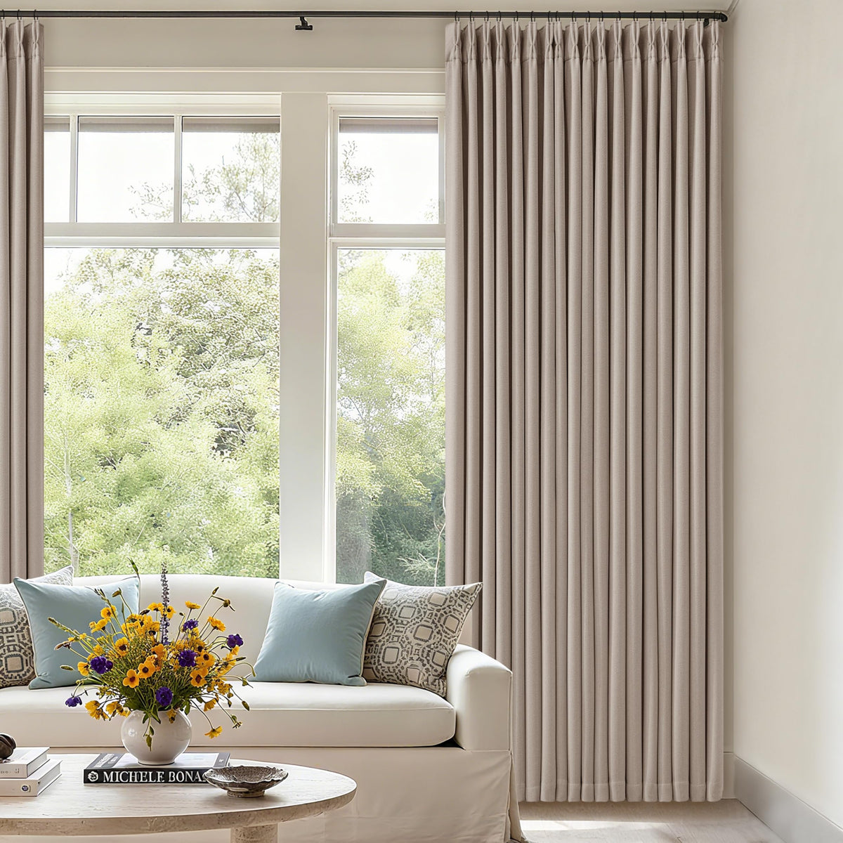 102 Inch Pinch Pleated Blackout Curtains for Bedroom 2 Panels Natural