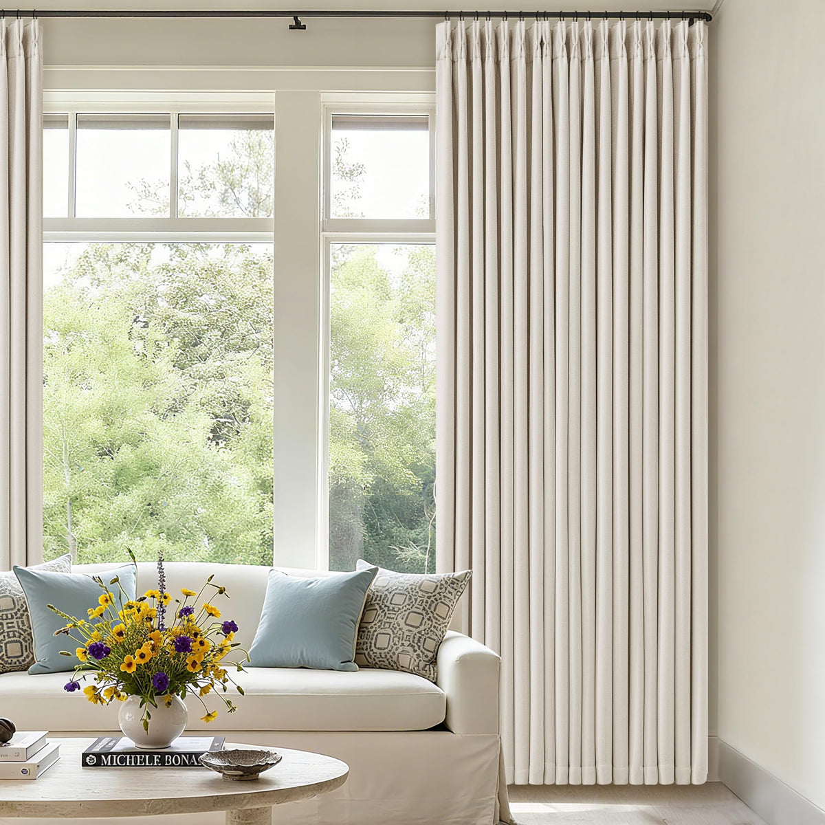 102 Inch Pinch Pleated Blackout Curtains for Bedroom 2 Panels Natural