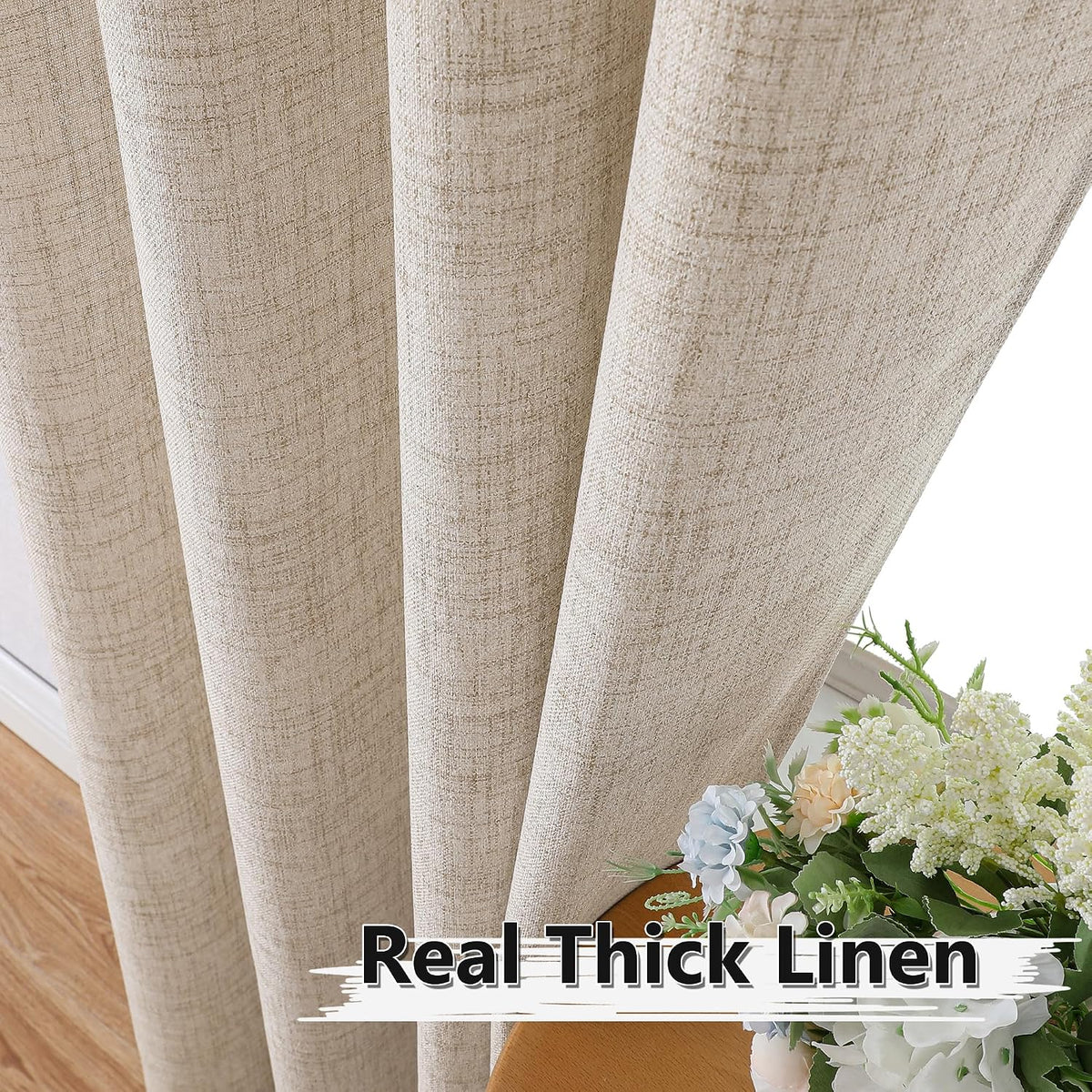 Tollpiz Linen Tier Curtains Rod Pocket Semi Sheer Short Kitchen Curtain Half Burlap Light Filtering Thick Linen Drape for Bathroom, 30 x 30 inches Long, Natural, Set of 2 Panels