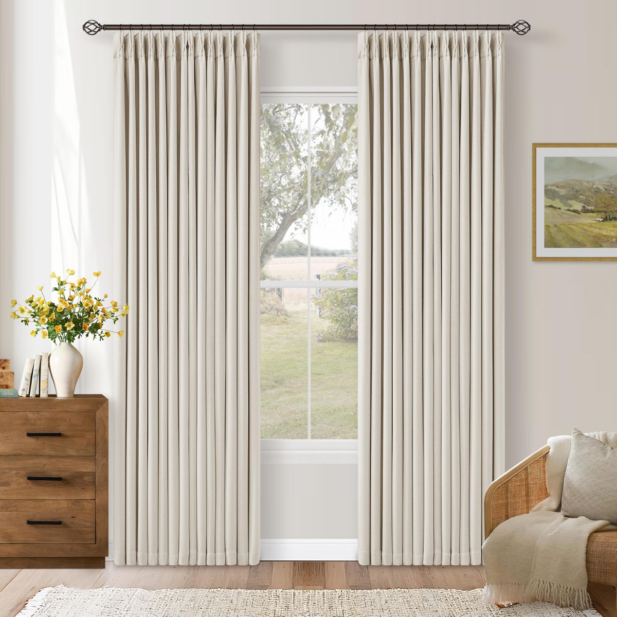102 Inch Pinch Pleated Blackout Curtains for Bedroom 2 Panels Natural