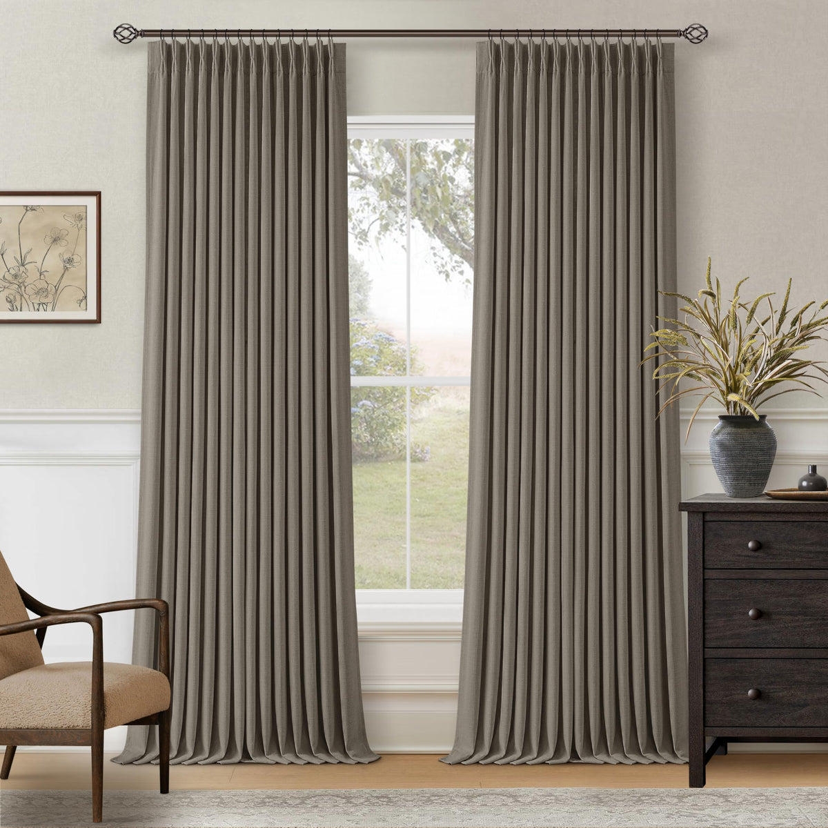 102 Inch Pinch Pleated Blackout Curtains for Bedroom 2 Panels Natural