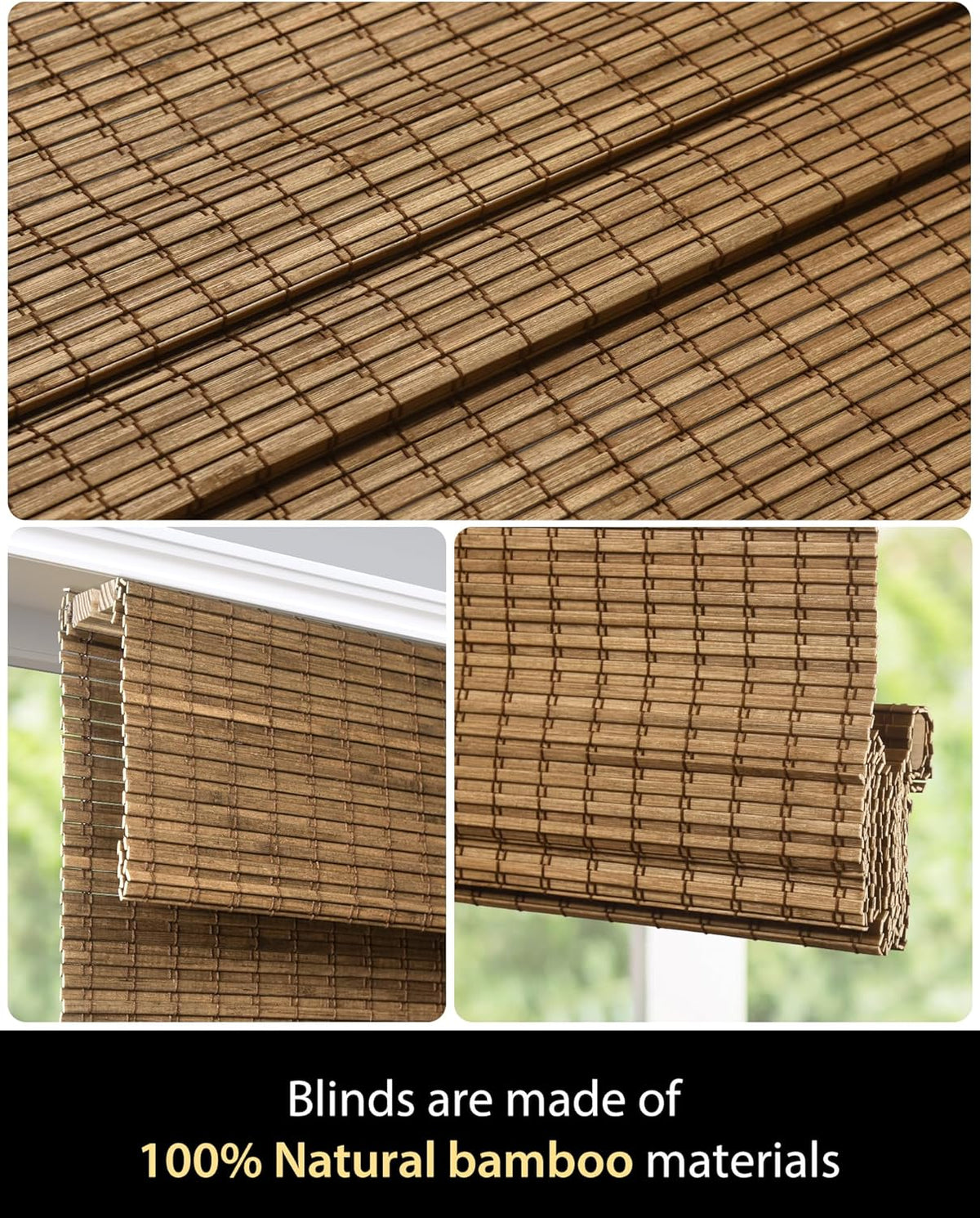 UNISHADES Bamboo Roman Shades w/Valance, 36" W × 64" H, Highfield Teak