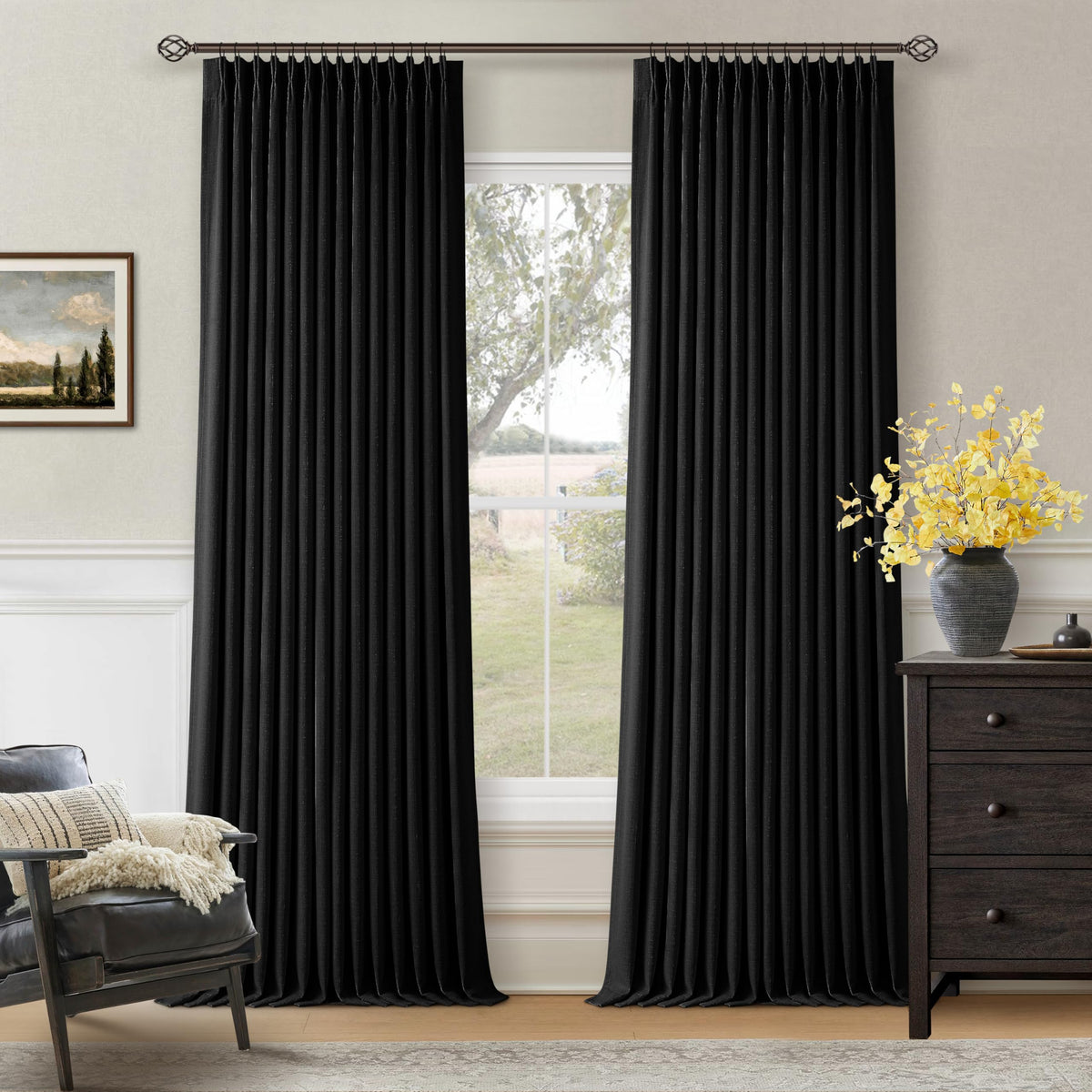 102 Inch Pinch Pleated Blackout Curtains for Bedroom 2 Panels Natural