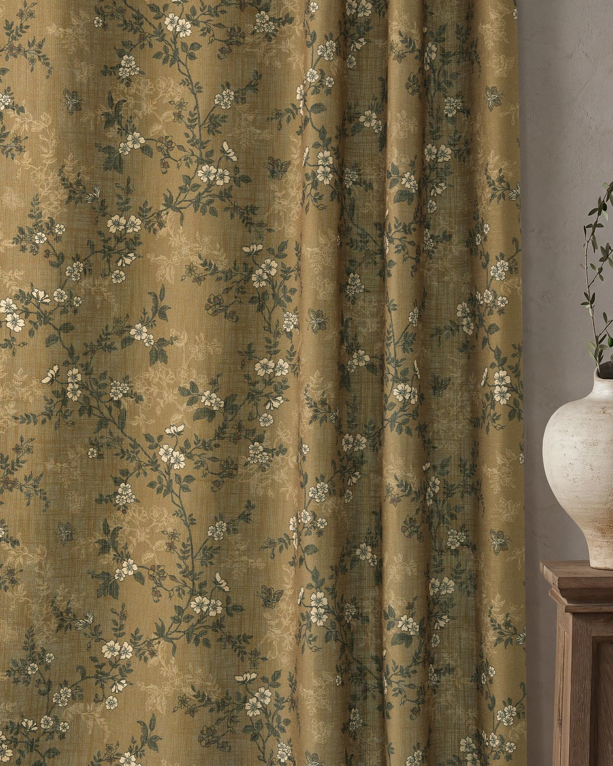 StangH Natural Linen Curtains Vintage Floral Print 108 Inch 2 Panels