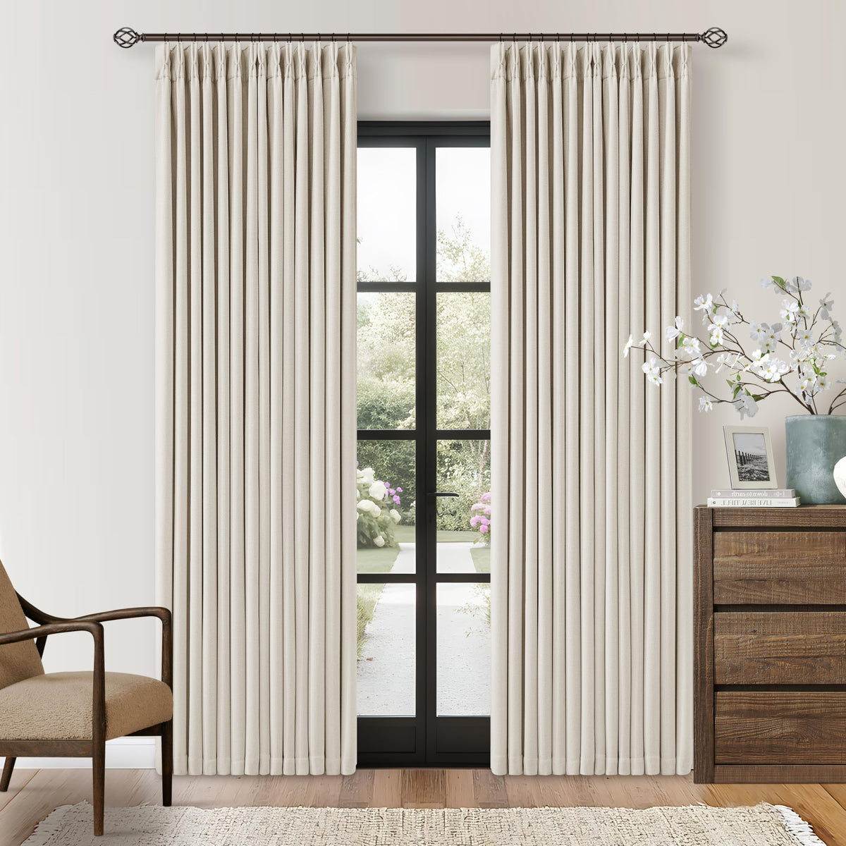 102 Inch Pinch Pleated Blackout Curtains for Bedroom 2 Panels Natural