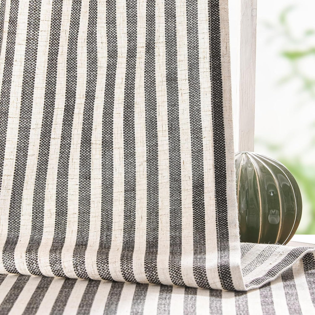 jinchan Linen Curtains 84 Inch Taupe Stripe on Linen Grommet 2 Panels