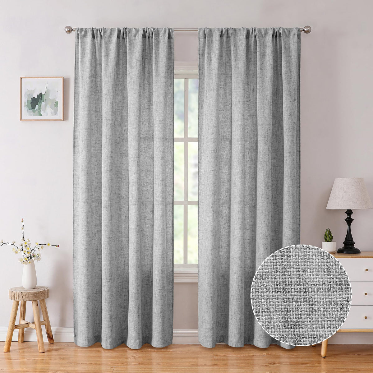 Tollpiz Linen Tier Curtains Rod Pocket Semi Sheer Short Kitchen Curtain Half Burlap Light Filtering Thick Linen Drape for Bathroom, 30 x 30 inches Long, Natural, Set of 2 Panels