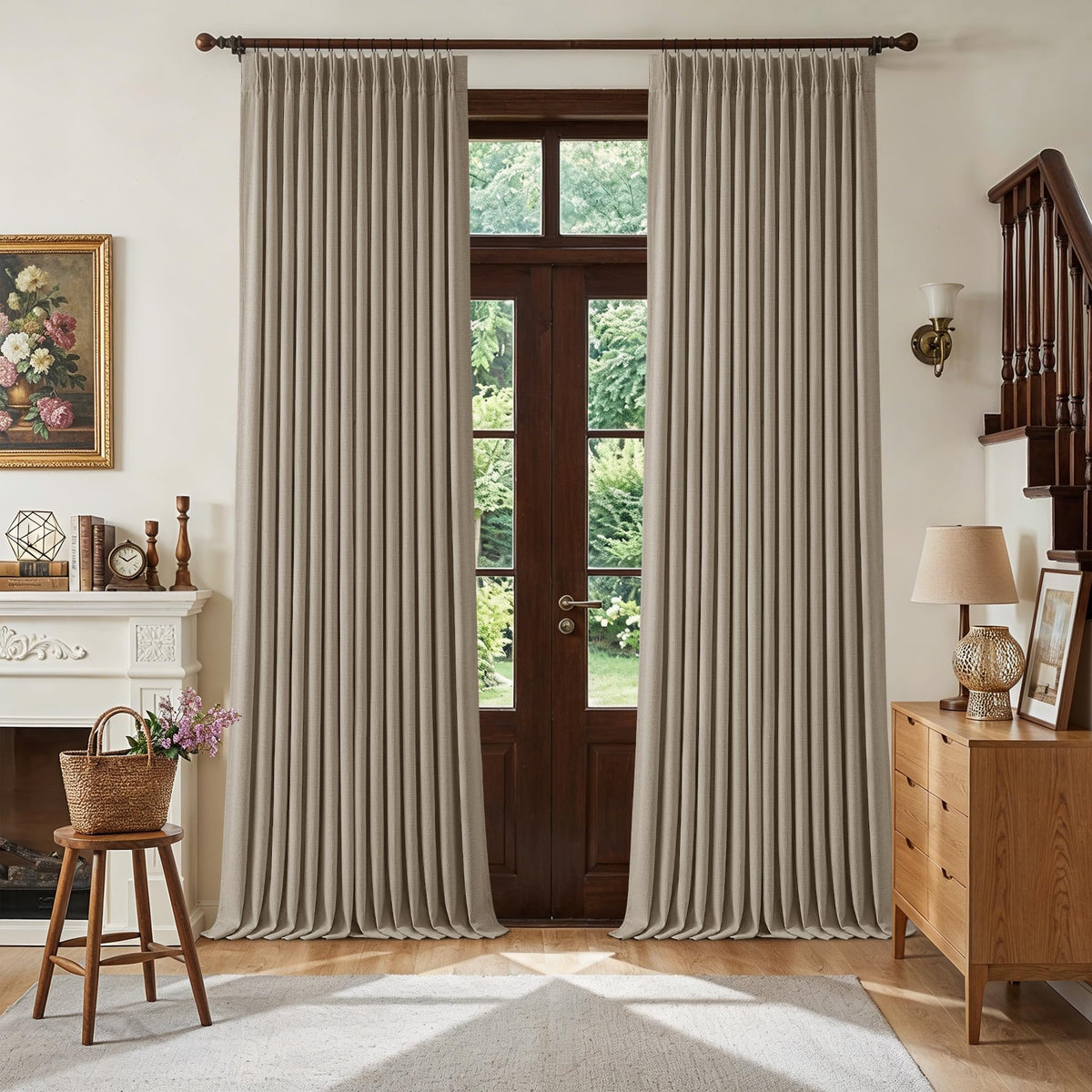 102 Inch Pinch Pleated Blackout Curtains for Bedroom 2 Panels Natural