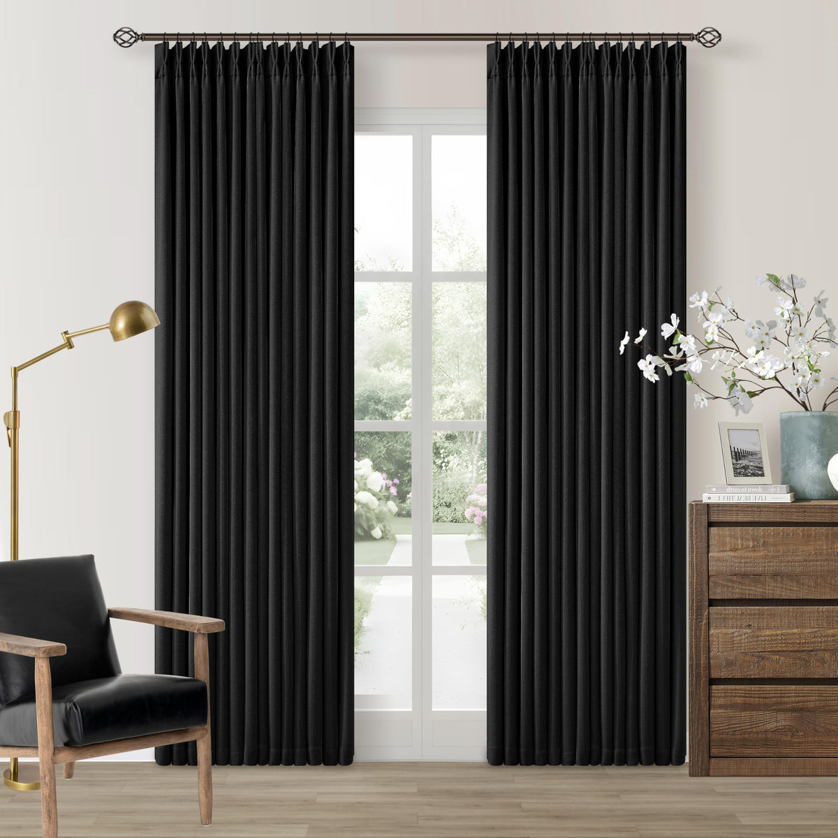 102 Inch Pinch Pleated Blackout Curtains for Bedroom 2 Panels Natural