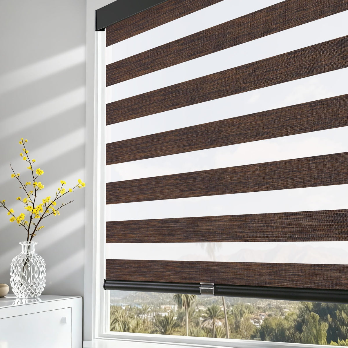 AOSKY Cordless Zebra Blinds for Indoor Windows, 34" W x 72" H, White