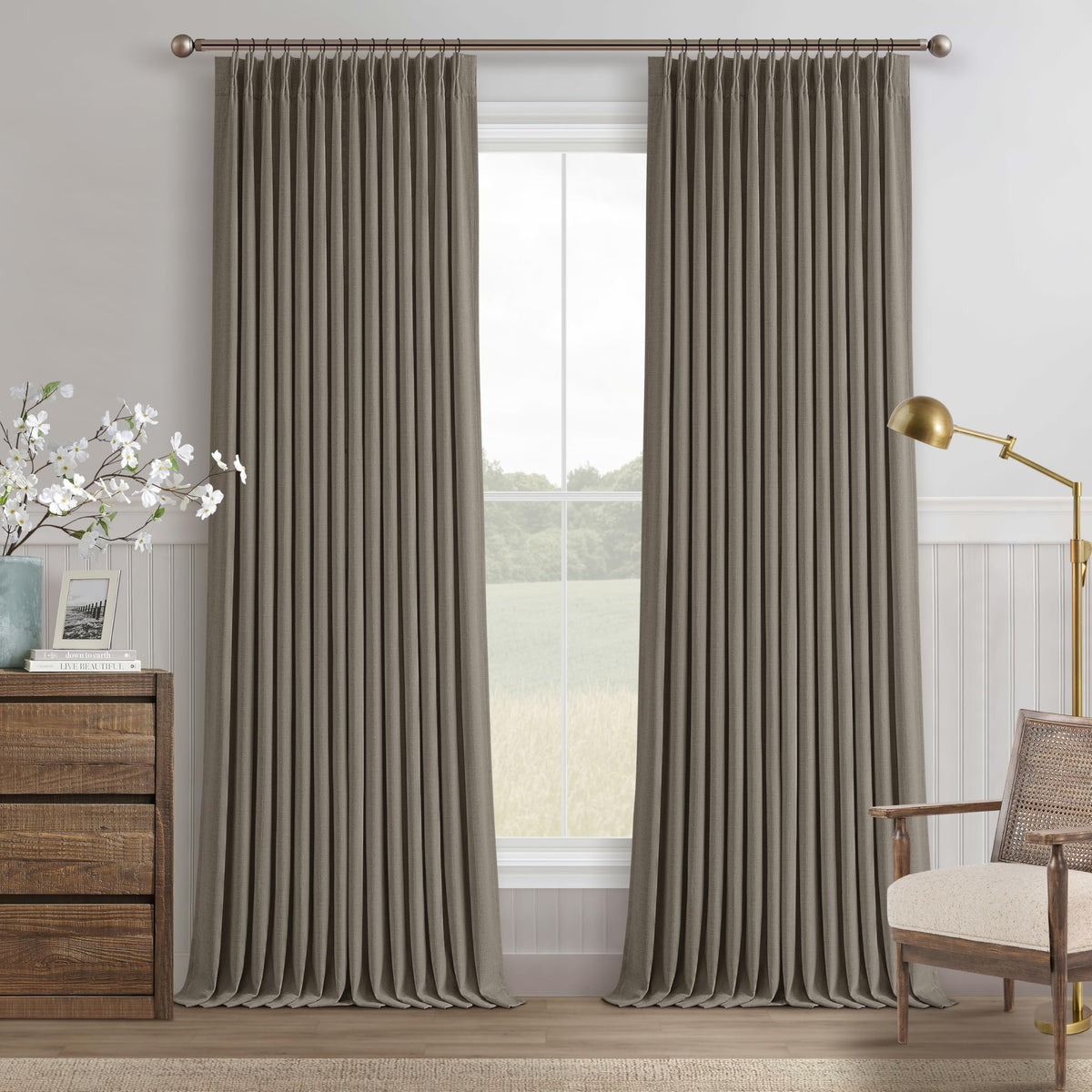102 Inch Pinch Pleated Blackout Curtains for Bedroom 2 Panels Natural